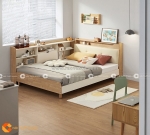 Giường ngủ mdf melamine màu vân gỗ đầu giường bọc nệm