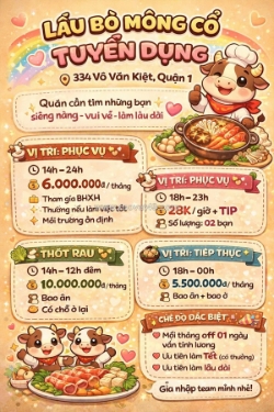 Lẩu bò mông cổ tuyển phục vụ, thớt rau, tiếp thực làm tại q1