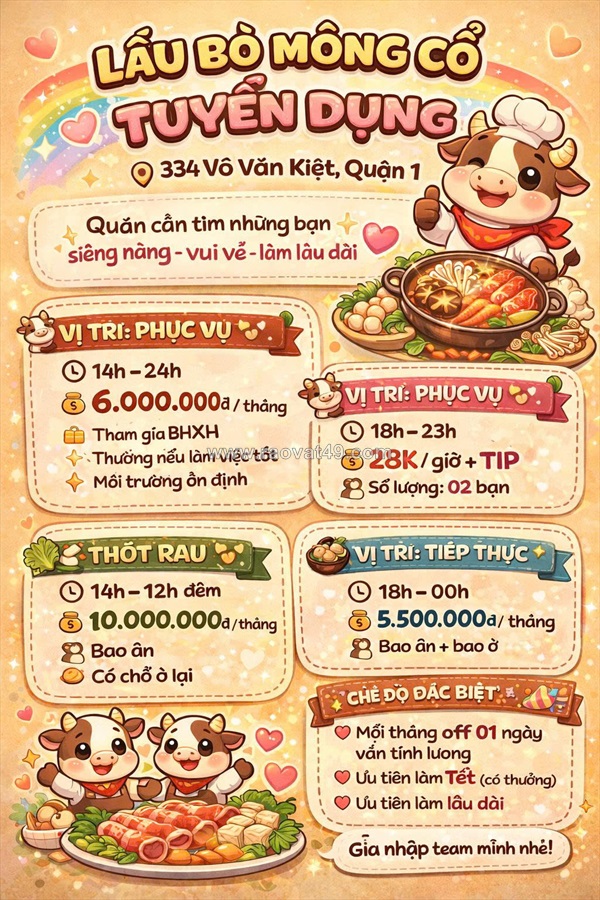 Lẩu bò mông cổ tuyển phục vụ, thớt rau, tiếp thực làm tại q1