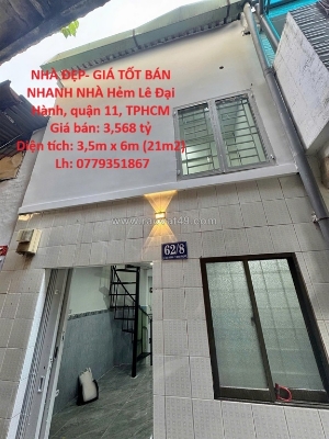Nhà đẹp- giá tốt bán nhanh nhà hẻm lê đại hành, quận 11, tphcm