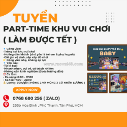Nhân viên khu vui chơi (part-time, làm được tết)