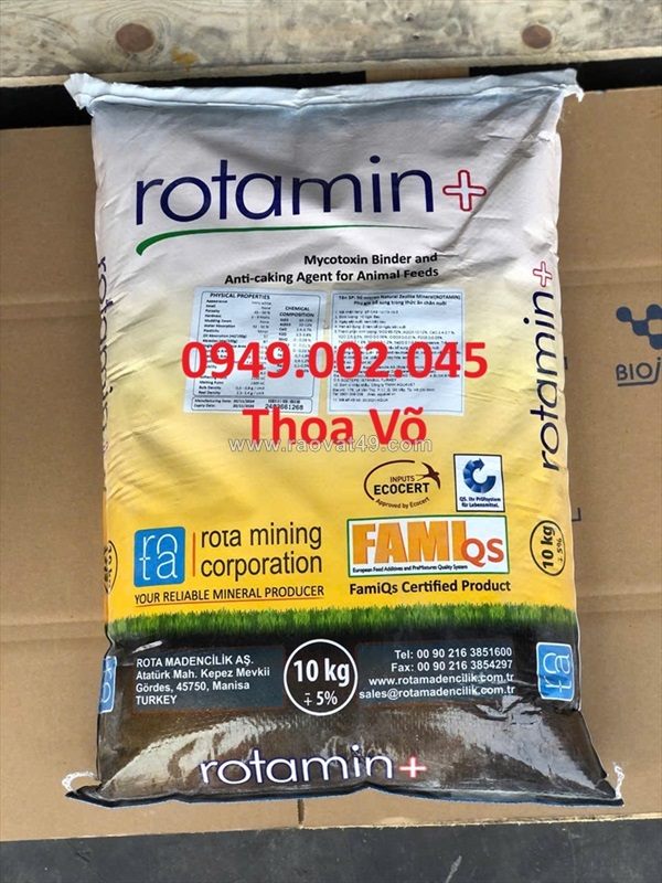 Rotamin – khoáng trộn, khoáng tạt ngừa cong thân, c cơ, cứng vỏ cho tôm