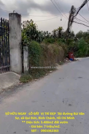 Sở hữu ngay  -lô đất  vị trí đẹp  tại đường bùi văn sự, xã qui đức, bình chánh,