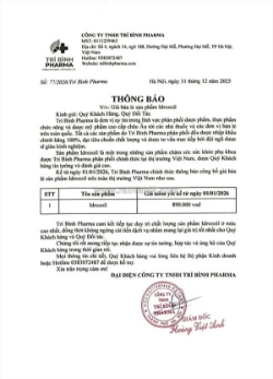Thông báo giá bán chính thức idrozoil từ trí bình pharma
