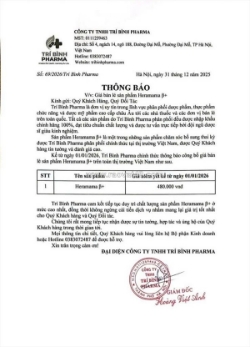 Thông báo giá bán chính thức sản phẩm heramama beta+ chính thức năm 2026 từ trí bình pharma