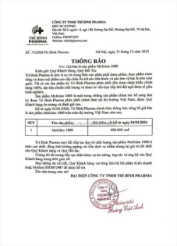 Thông báo giá bán mefolats chính thức năm 2026 từ trí bình pharma
