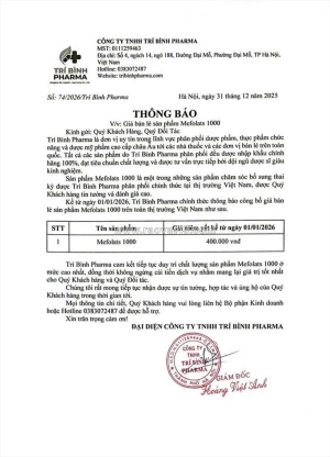Thông báo giá bán mefolats chính thức năm 2026 từ trí bình pharma