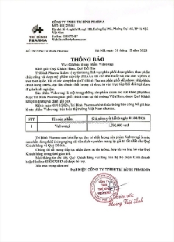 Thông báo niêm yết giá bán lẻ sản phẩm vulvovagi áp dụng năm 2026