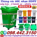 Thùng rác nhựa 60 lít nắp kín 4 bánh xe - nhiều màu phân loại rác