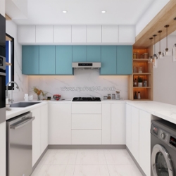 Tủ bếp chữ u nhựa picomat cánh phủ acrylic an cường