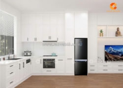 Tủ bếp gỗ công nghiệp chữ l phủ sơn trắng