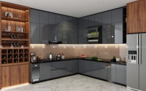Tủ bếp gỗ công nghiệp mdf phủ melamine chữ l