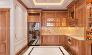 Tủ bếp gỗ gõ đỏ tự nhiên thiết kế chữ l độ bền cao, tiện nghi