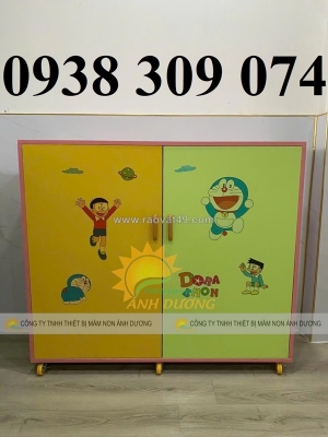 Tủ chăn gối mầm non bằng gỗ, tủ đựng chăn gối trẻ em mdf