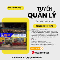 Tuyển quản lý / giám sát / tổ trưởng quán nhậu – tân bình