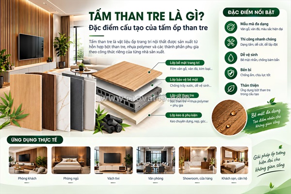 Tấm than tre là gì? đặc điểm cấu tạo của tấm ốp than tre