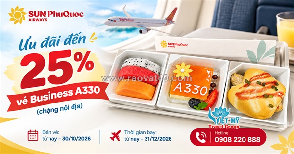Sun phuquoc airways ưu đãi business a330 đến 25%