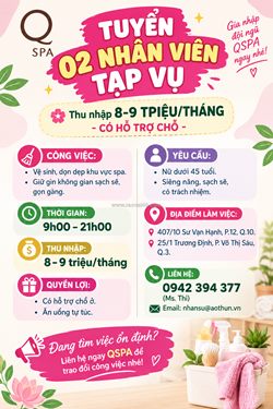 [bao ăn ở] 2 nhân viên tạp vụ quận 10