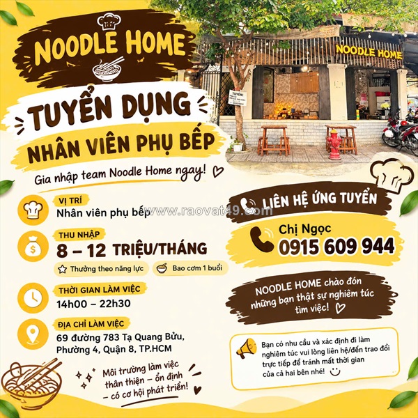 [bao cơm, có thưởng] nhân viên phụ bếp quận 8