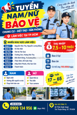 [bao ở, bao ăn, ứng lương] bảo vệ tp.hcm