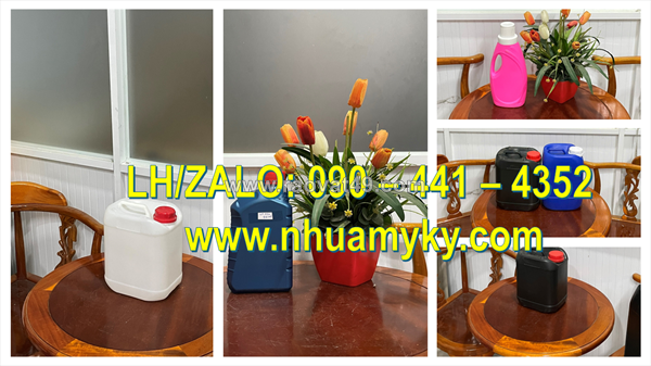 Bình nhựa 1 lít tròn quai xéo, can nhựa 2l đựng axit yếu, can nhựa 5 lít đựng muối axit yếu