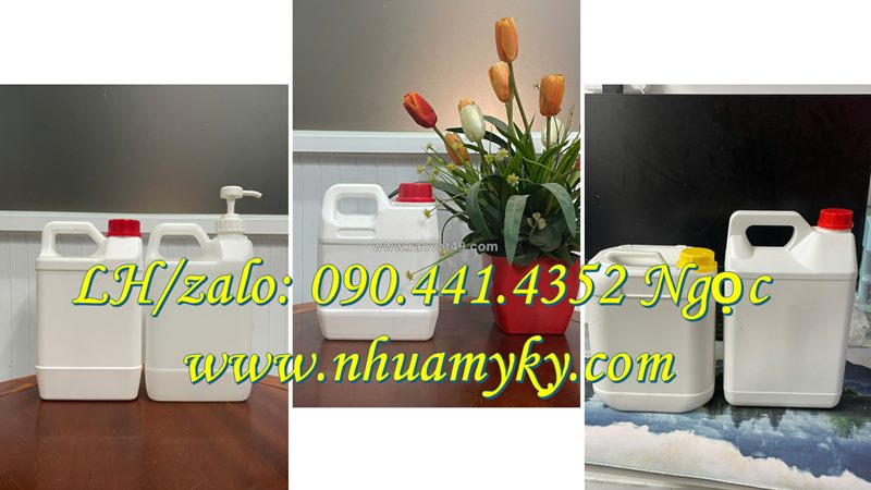 Bình nhựa 1 lít vuông, can đựng 2 lít axit, can 5 lít đựng chất tẩy