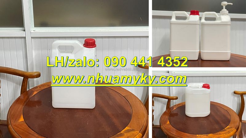 Can nhựa 1 lít đựng nước rửa tay, can 2 lít màu đen, can tròn 5 lít màu vàng