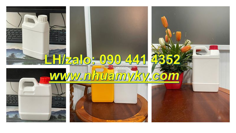 Can nhựa 1 lít đựng nước rửa tay, can 2 lít màu đen, can tròn 5 lít màu vàng