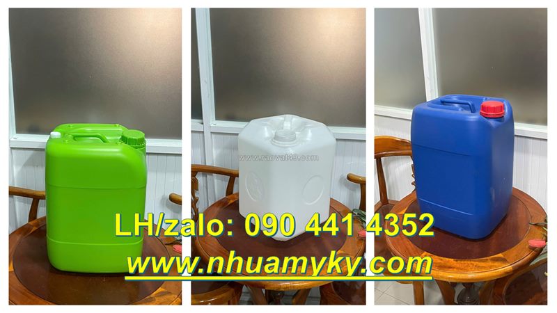 Can nhựa 30 lít đựng muối axit, can nhựa 25 lít đựng nước cất, can nhựa 20 lít đựng thuốc nhuộm