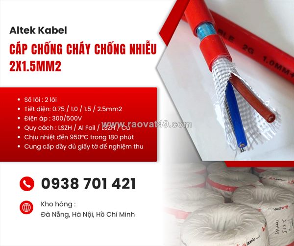 Cáp chống cháy chống nhiễu 2x1.5mm² altek kabel fr215gft – cáp chống cháy cho hệ thống báo cháy