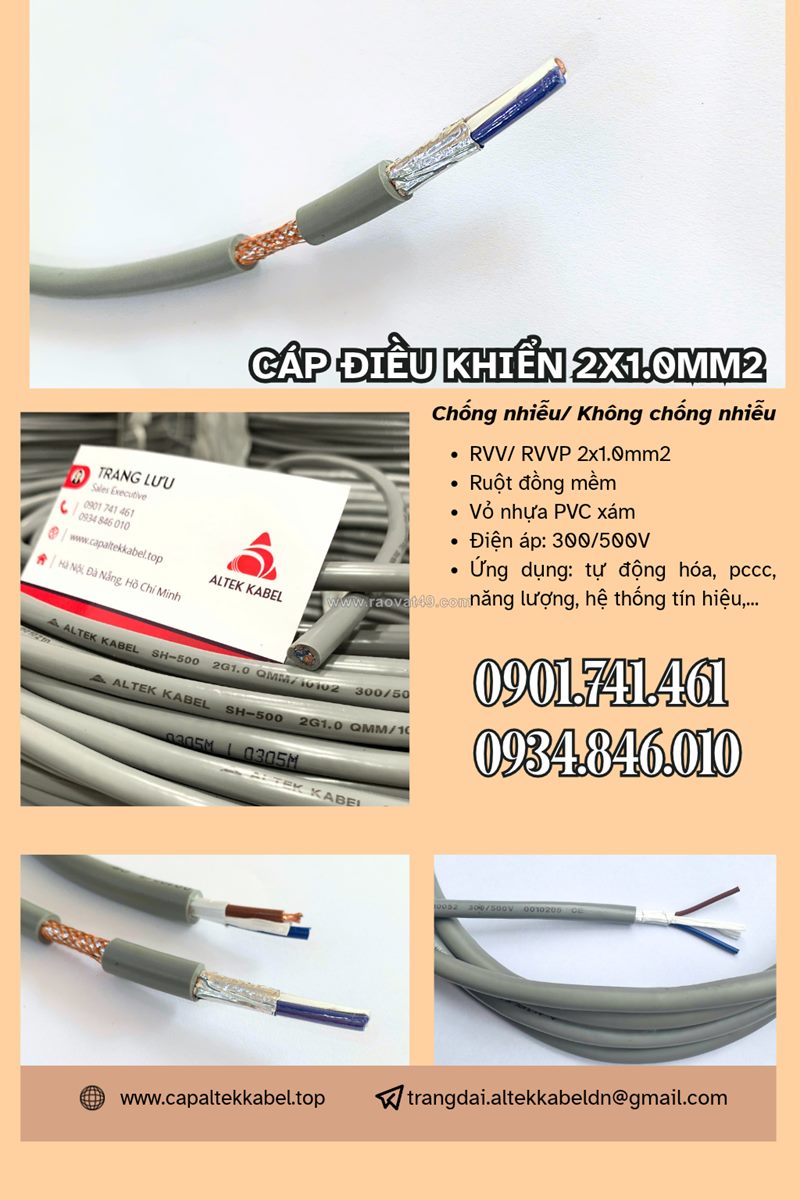 Cáp điều khiển 2x1.0mm2 altek kabel sẵn đà nẵng, hà nội, sài gòn