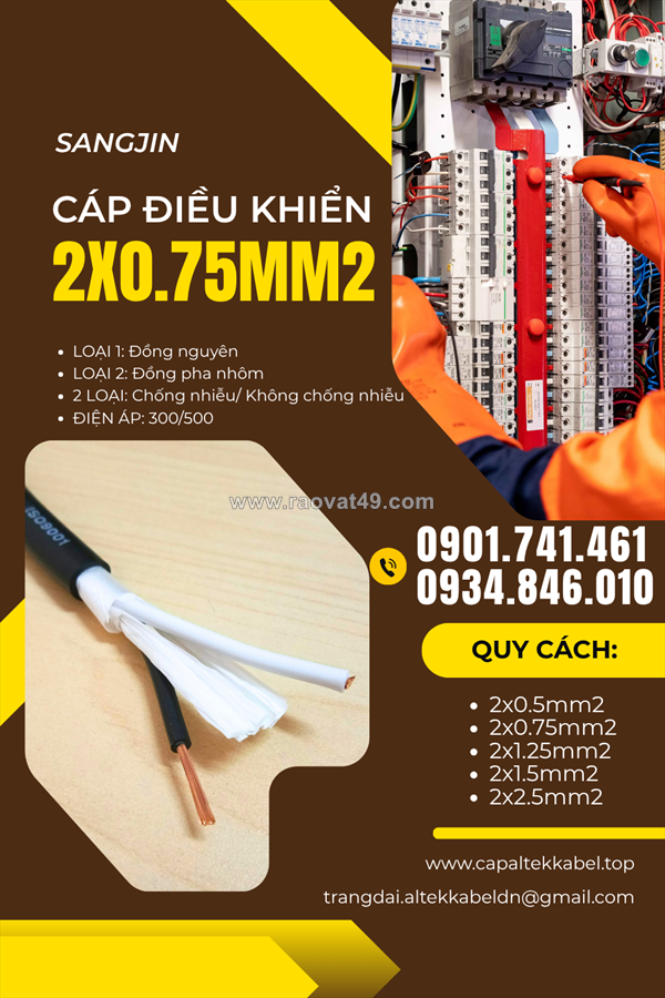 Cáp điều khiển sangjin 2x0.75 hcm, hà nội, đà nẵng
