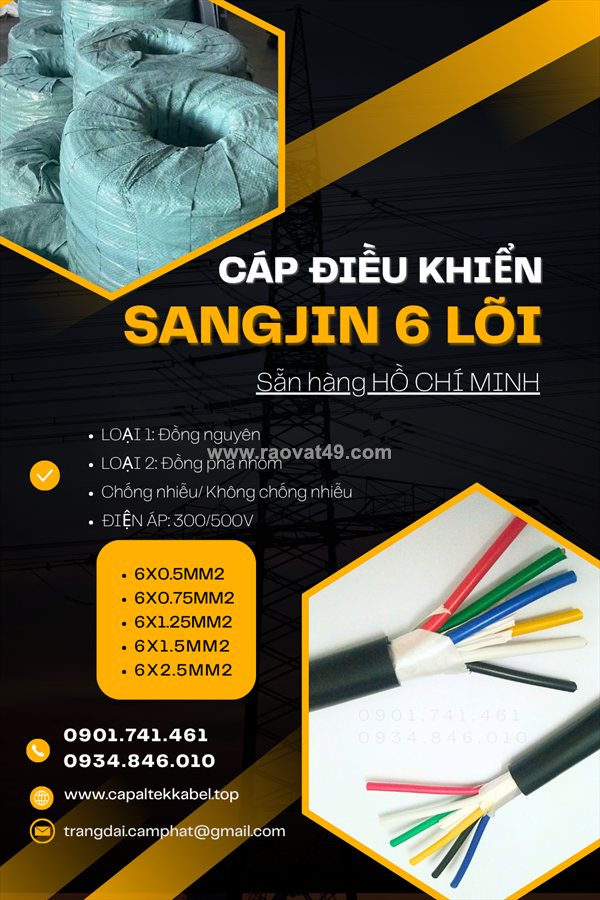 Cáp điều khiển sangjin 6x0.5/6x0.75/6x1.25/6x1.5/6x2.5 sẵn hcm
