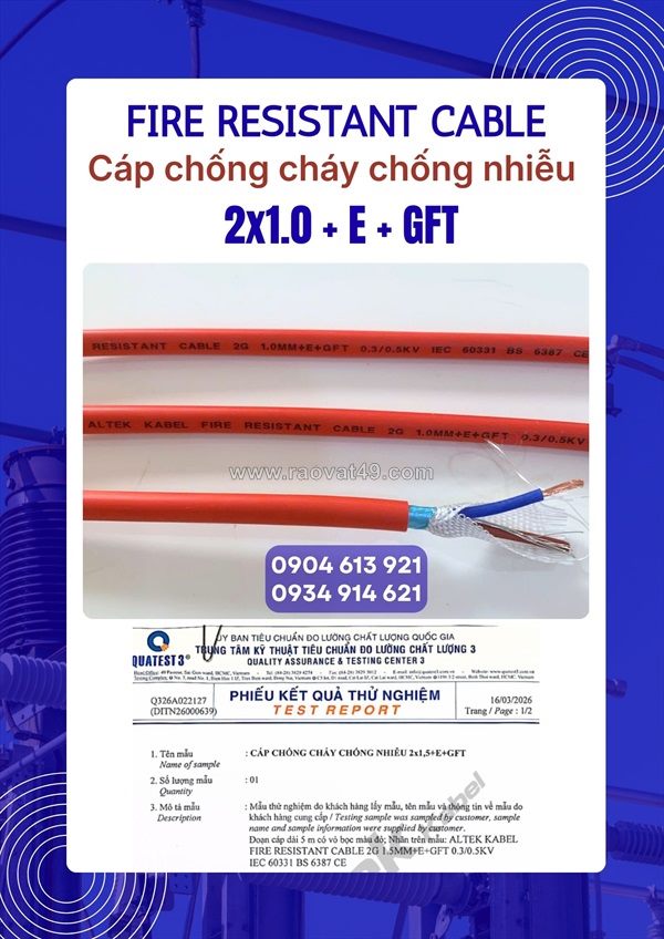 Cáp tín hiệu báo cháy chống nhiễu 2x1.0/2x1.5/2x2.5 - phân phối tại tphcm, bình dương , đồng nai