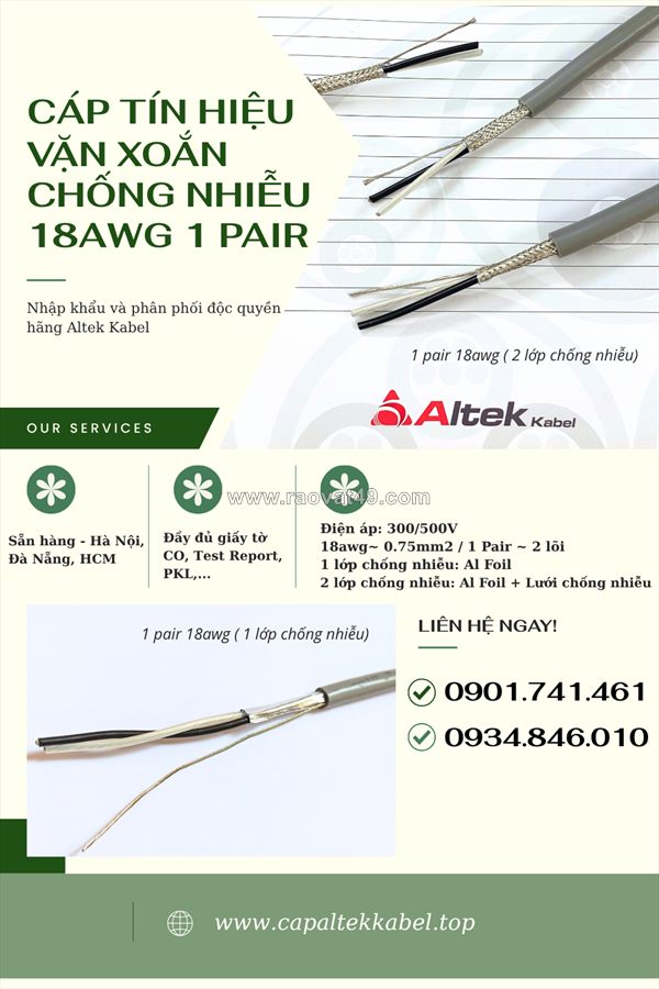 Cáp tín hiệu vặn xoắn chống nhiễu awg 1 pair tại quảng trị, quảng ngãi, quảng nam