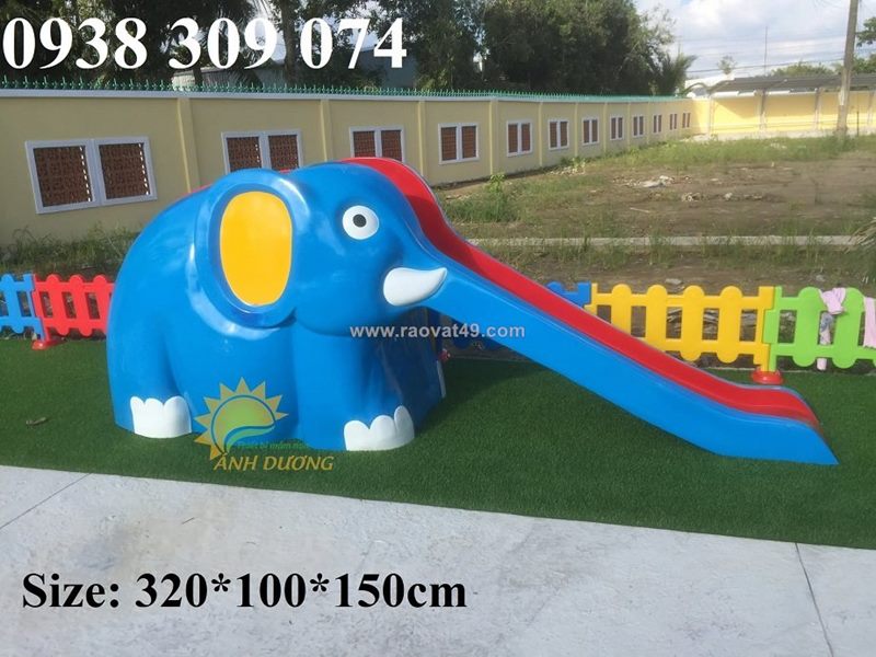 Cầu trượt con voi composite mầm non, cầu trượt con voi nhựa composte