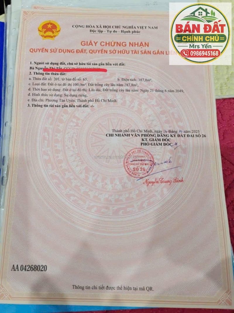Chính chủ bán đất tại tân uyên – tp.hcm (bình dương cũ)