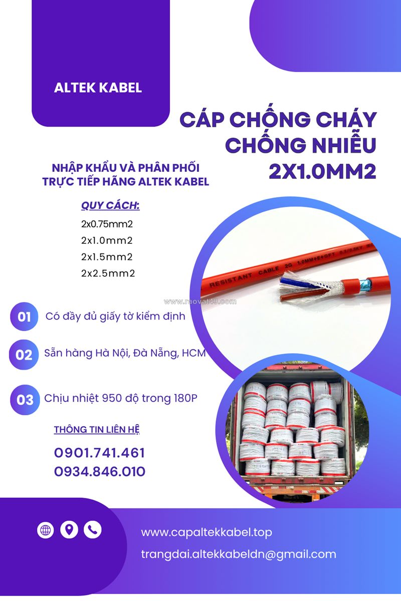 Dây cáp 2x1.0 chống cháy chống nhiễu altek kabel sẵn đà nẵng