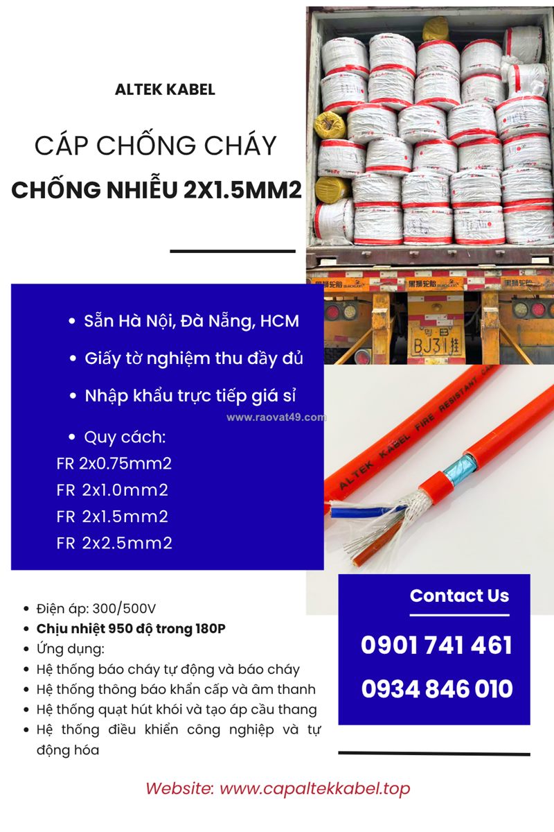 Dây cáp chống cháy 2x1.5 có chống nhiễu altek kabel sẵn hà nội