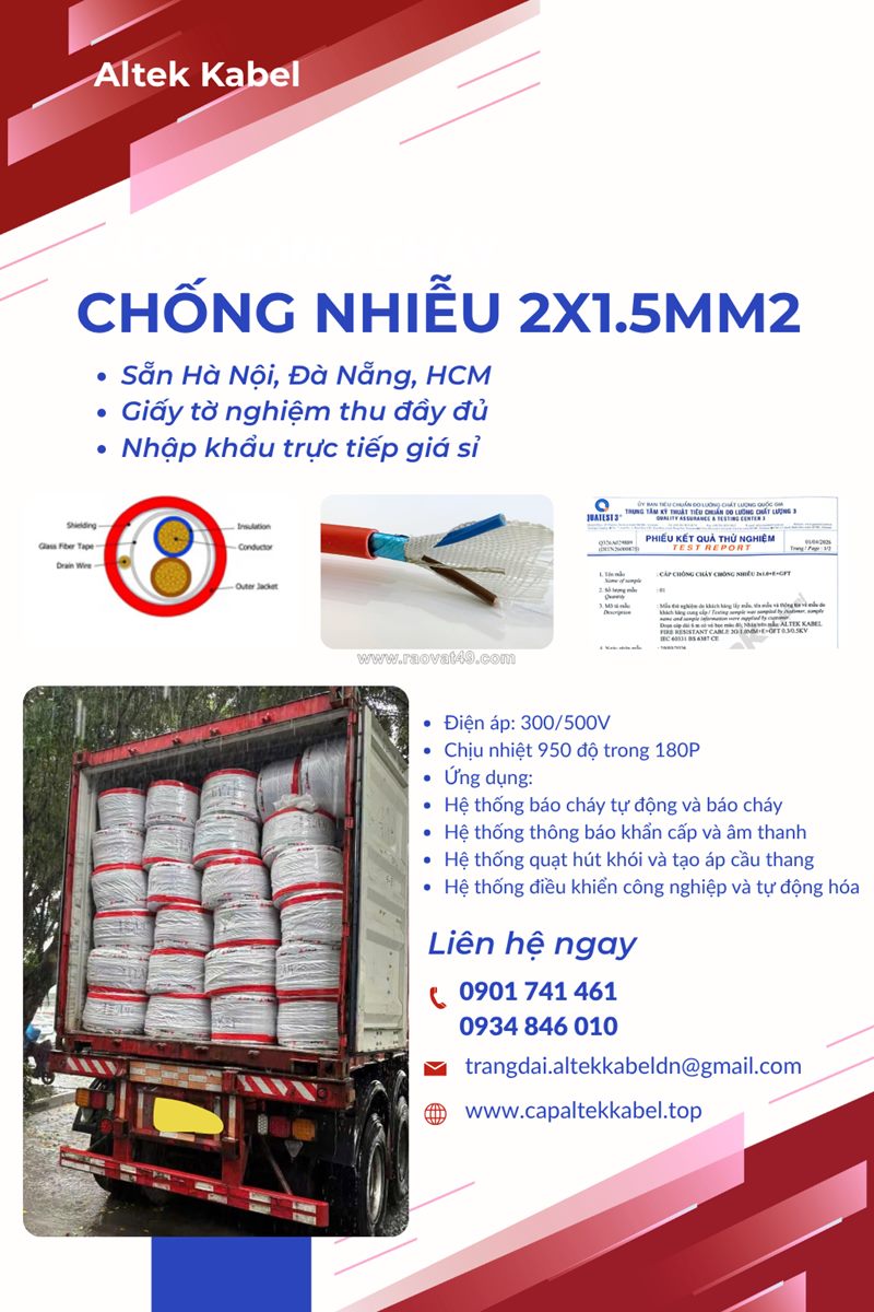 Dây cáp chống cháy 2x1.5 có chống nhiễu altek kabel sẵn hà nội