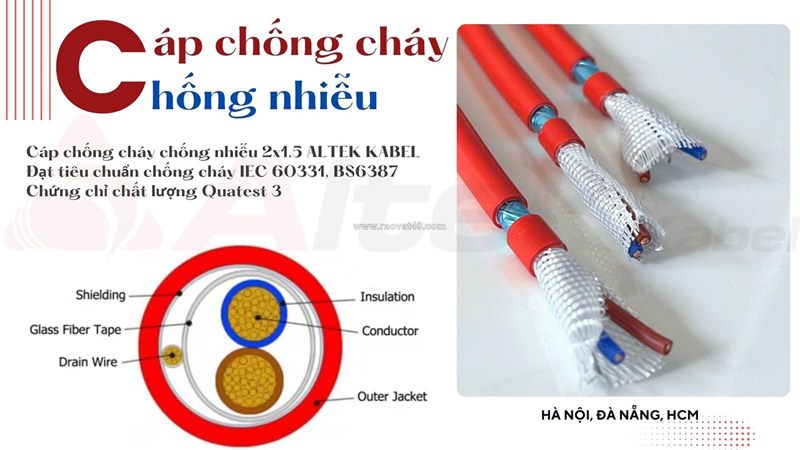 Dây tín hiệu báo cháy chống cháy chống nhiễu 2x1.0mm2 altek kabel