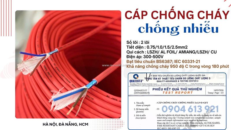Dây tín hiệu báo cháy chống cháy chống nhiễu 2x1.0mm2 altek kabel