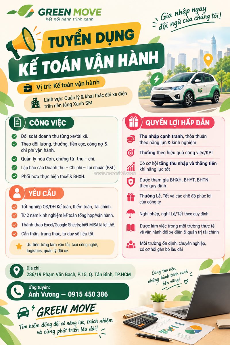 Green move tuyển dụng – kế toán vận hành