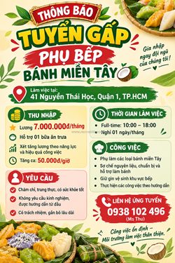 [ko cần kn, bao cơm] nhân viên phụ bếp quận 1