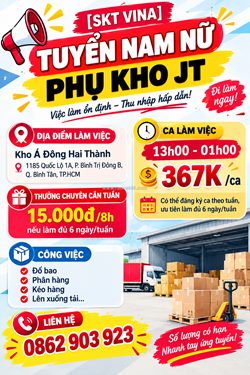 [ko cần kn] nhân viên phụ kho quận bình tân