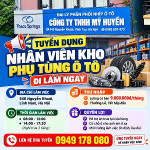 [làm ngay] nhân viên kho phụ tùng ô tô hà nội