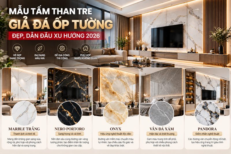 Mẫu tấm than tre giả đá ốp tường nội thất đẹp, dẫn đầu xu hướng 2026