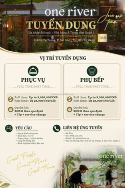 One river tuyển nv quản lý nhà hàng làm ở q1