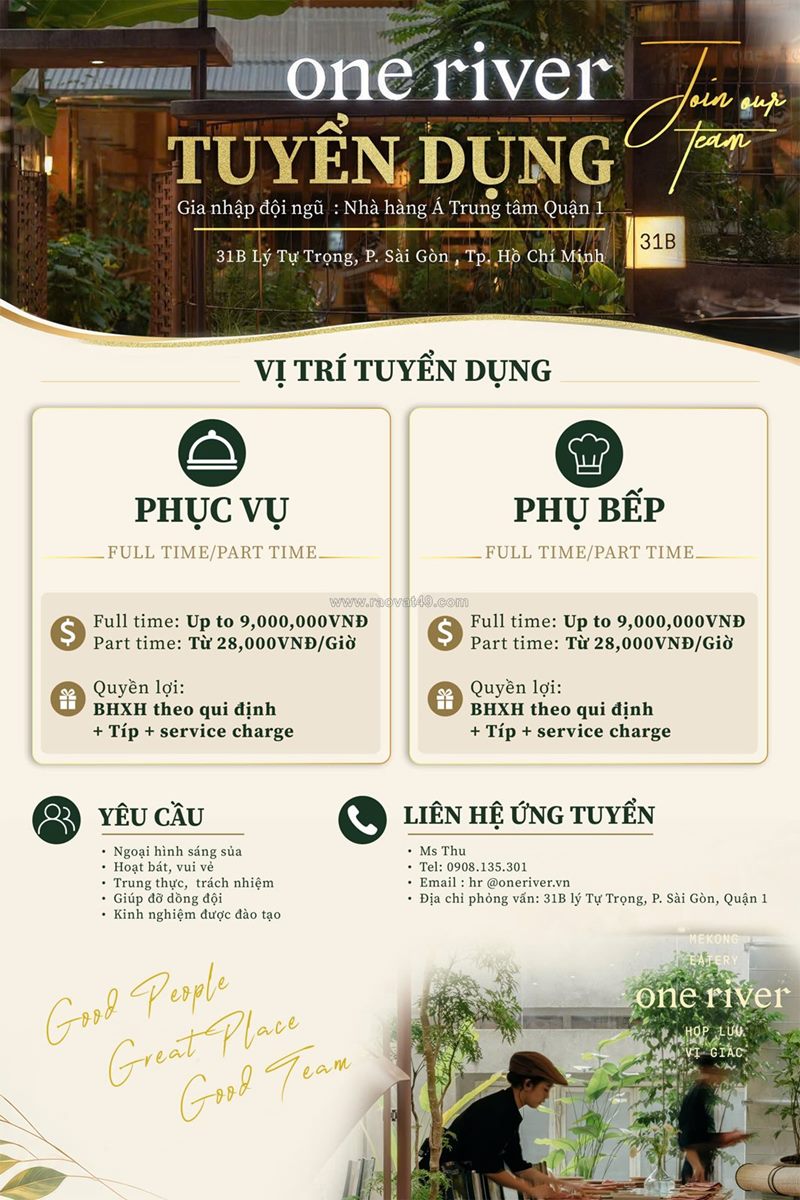 One river tuyển nv quản lý nhà hàng làm ở q1