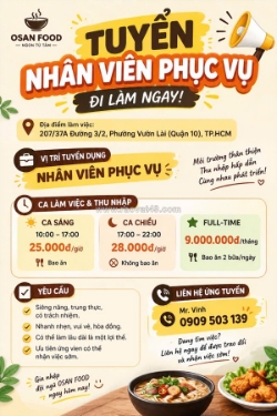 Osan food tuyển nhân viên phục vụ quận 10